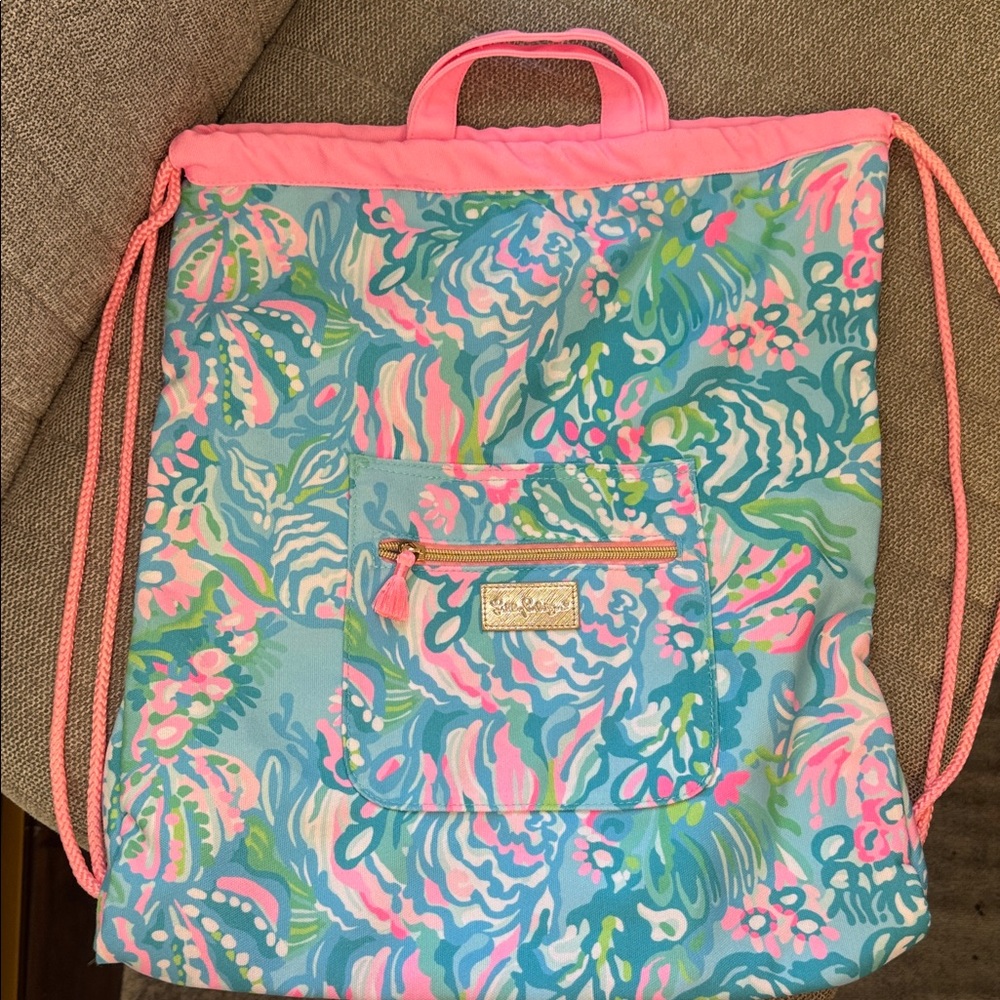 Lilly Pulitzer Pink and Blue Drawstring Bag